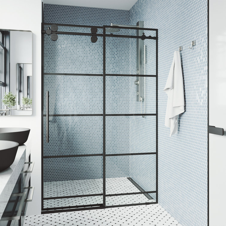 Elan 56-60" Matte Black Frameless Sliding Shower Door with Clear Glass