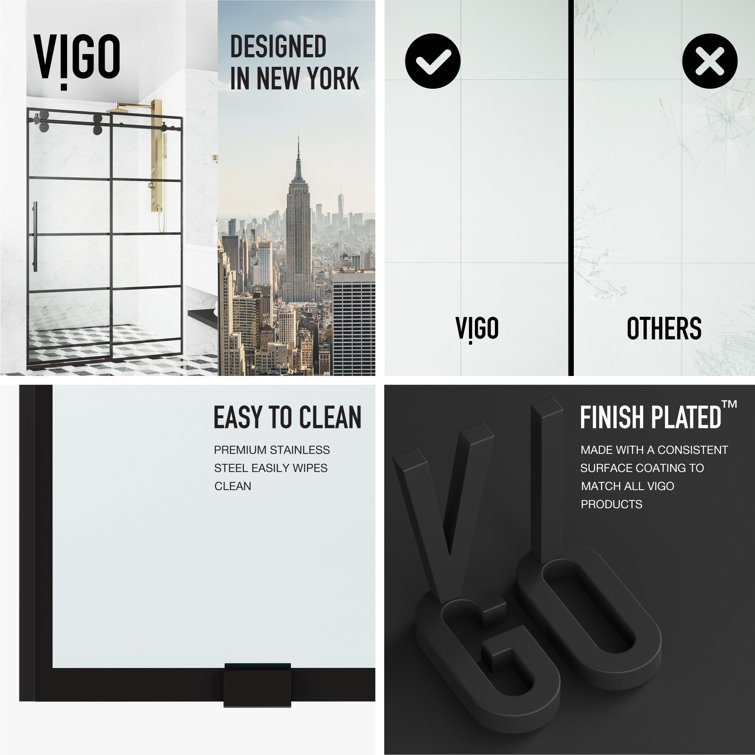 Elan 56-60" Matte Black Frameless Sliding Shower Door with Clear Glass