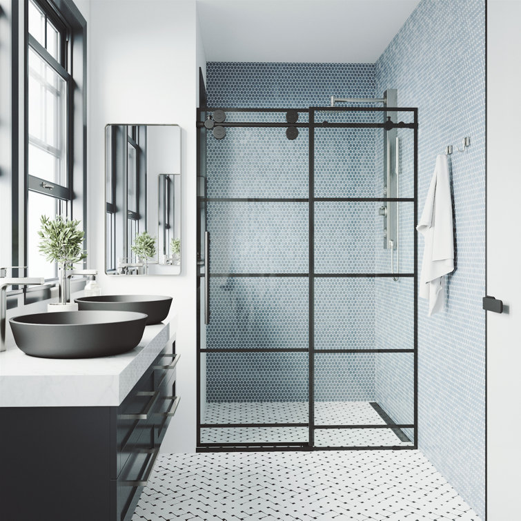 Elan 56-60" Matte Black Frameless Sliding Shower Door with Clear Glass