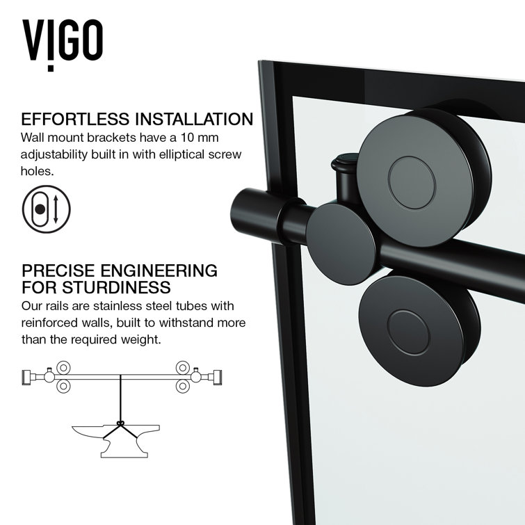 Elan 56-60" Matte Black Frameless Sliding Shower Door with Clear Glass