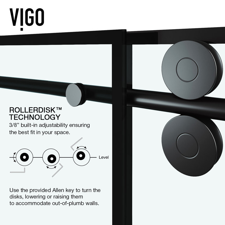 Elan 56-60" Matte Black Frameless Sliding Shower Door with Clear Glass