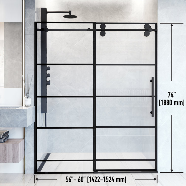 Elan 56-60" Matte Black Frameless Sliding Shower Door with Clear Glass