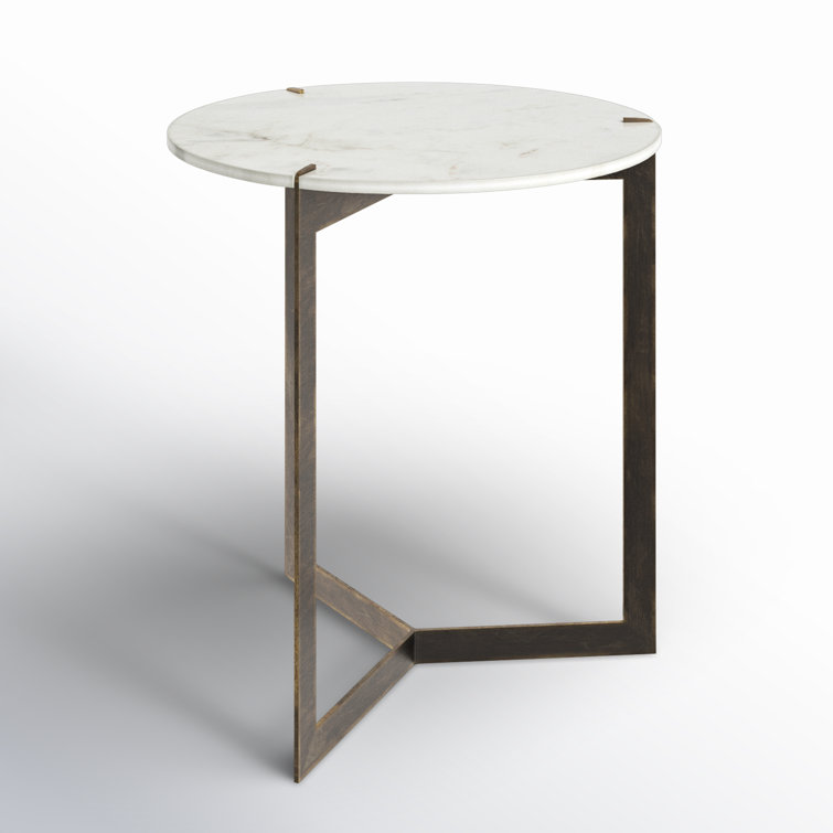 Contemporary Black and White Round Stone and Metal End Table