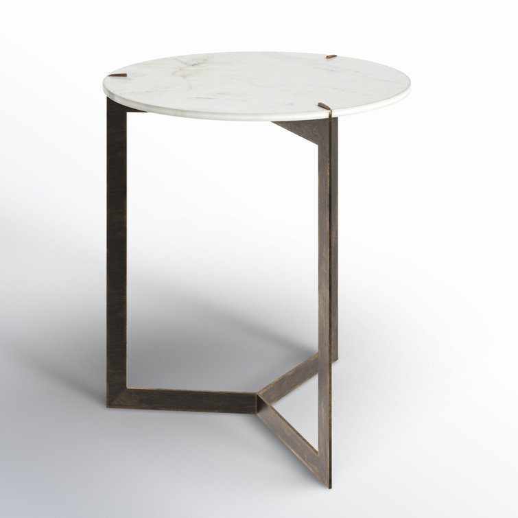 Contemporary Black and White Round Stone and Metal End Table