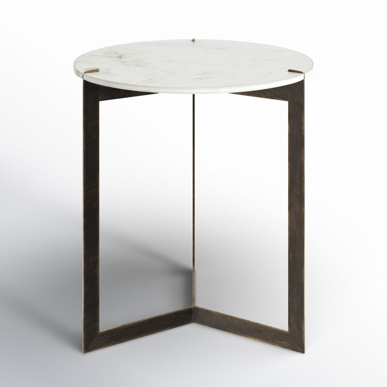 Contemporary Black and White Round Stone and Metal End Table