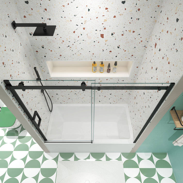Matte Black Tempered Glass Sliding Shower Door 56-60" W x 58" H