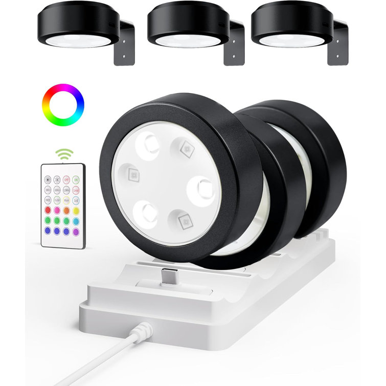 Black Dimmable LED Wall Lights with Remote Control, 6-Pack