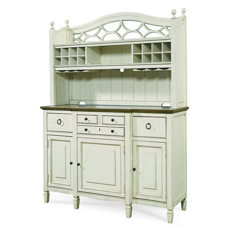 Elegant Cream Transitional Lighted China Cabinet with Pewter Accents