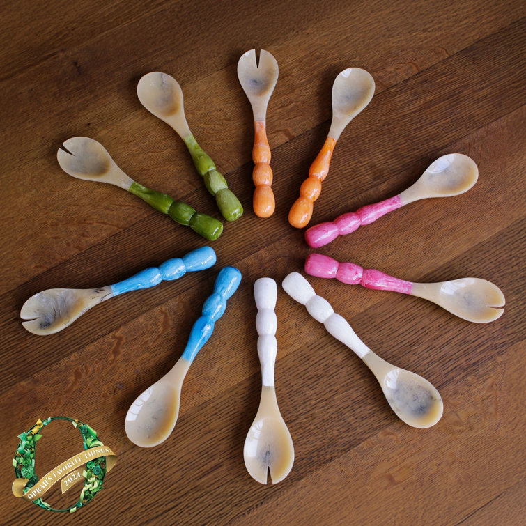 White and Beige Resin Salad Servers with Stainless Steel Accents
