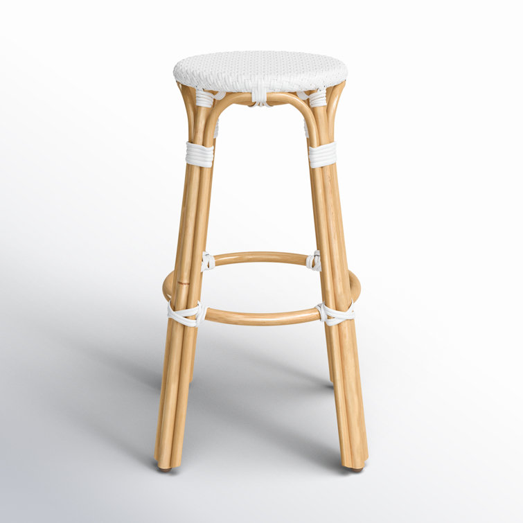 Cote d'Azur 30" Glossy White Round Rattan Bar Stool