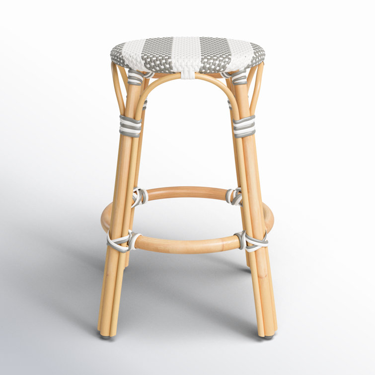 Tobias Grey & White Bent Rattan Coastal Counter Stool