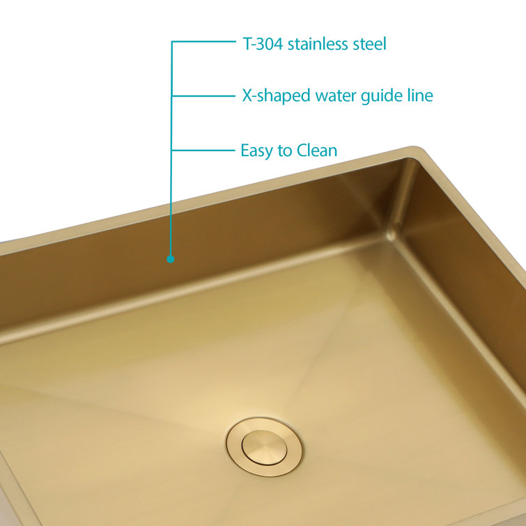 Gold Rectangular Stainless Steel Vessel Sink 19 x 15 Inch