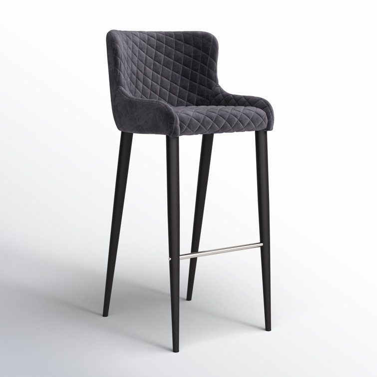 Etta Dark Grey Diamond-Tufted Velvet Bar Stool with Metal Frame