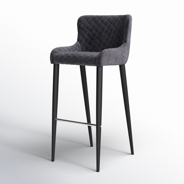 Etta Dark Grey Diamond-Tufted Velvet Bar Stool with Metal Frame