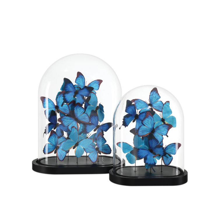 Large Blue and Black Butterfly Wood Base Sculpture
