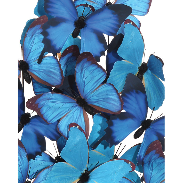 Large Blue and Black Butterfly Wood Base Sculpture