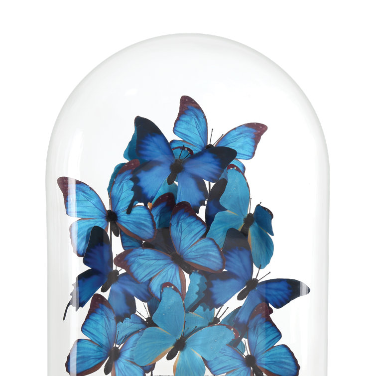 Large Blue and Black Butterfly Wood Base Sculpture