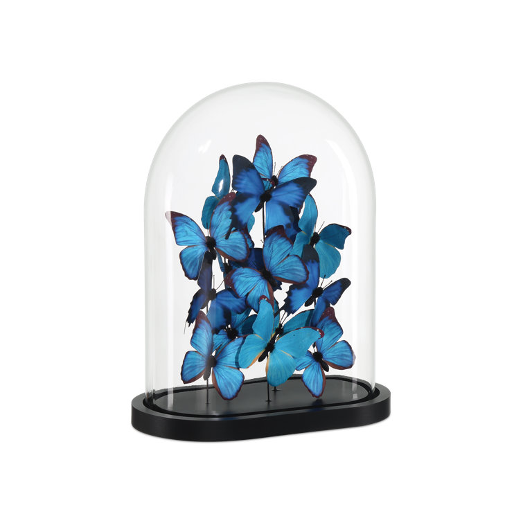 Large Blue and Black Butterfly Wood Base Sculpture