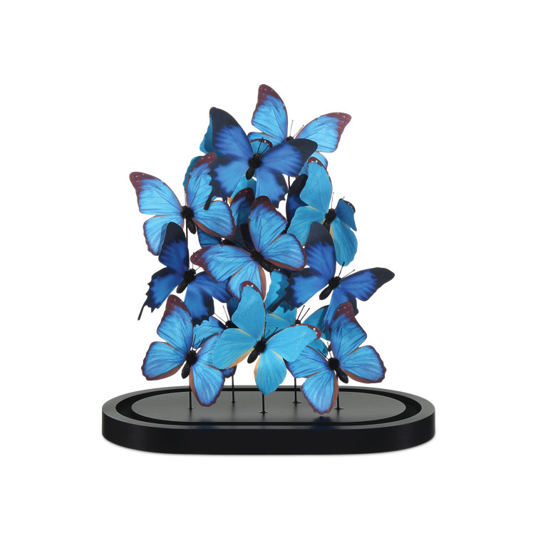 Large Blue and Black Butterfly Wood Base Sculpture