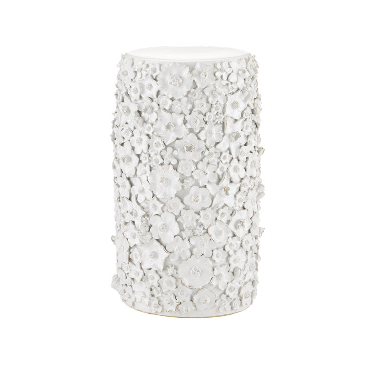 Jessamine White Ceramic Floral Round End Table