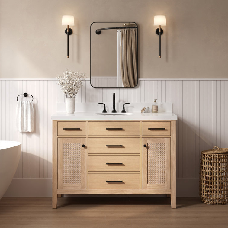 Camila 49" Light Brown Wood Single Sink Bathroom Vanity with White Quartz Top