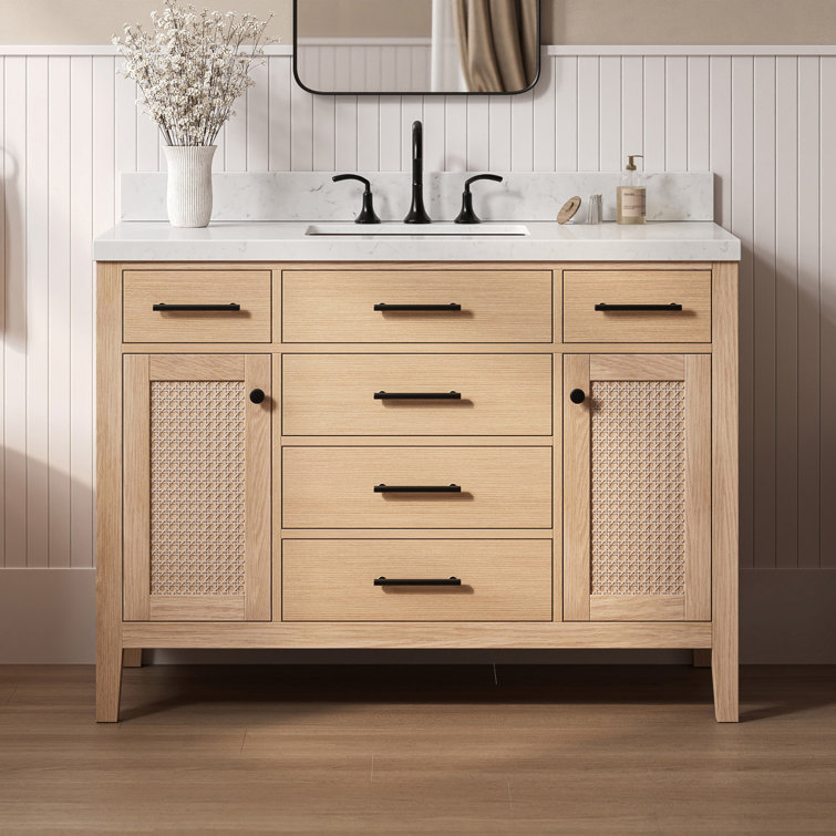 Camila 48" Light Oak Single Sink Vanity with Carrara Quartz Top