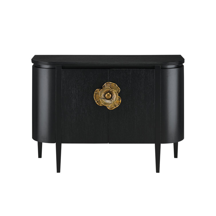 Briallen 48'' Caviar Black and Antique Brass Demilune Cabinet