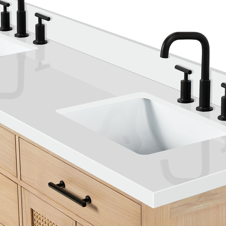 Camila 73'' Light Brown Double Sink Freestanding Vanity with White Quartz Top