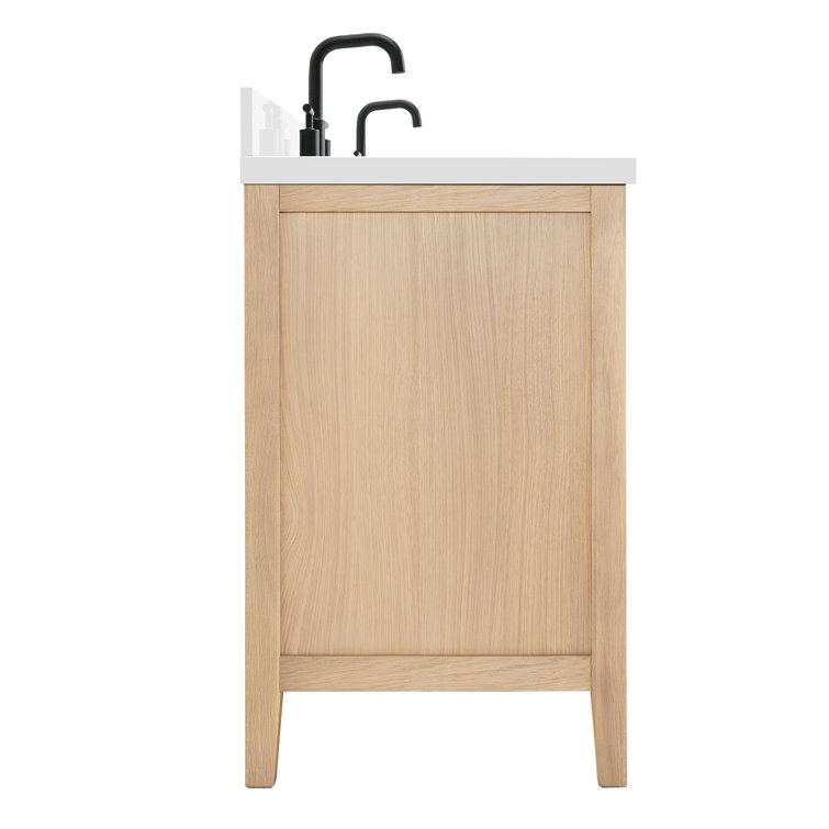 Camila 73" Light Brown Oak Double Sink Vanity with White Quartz Top