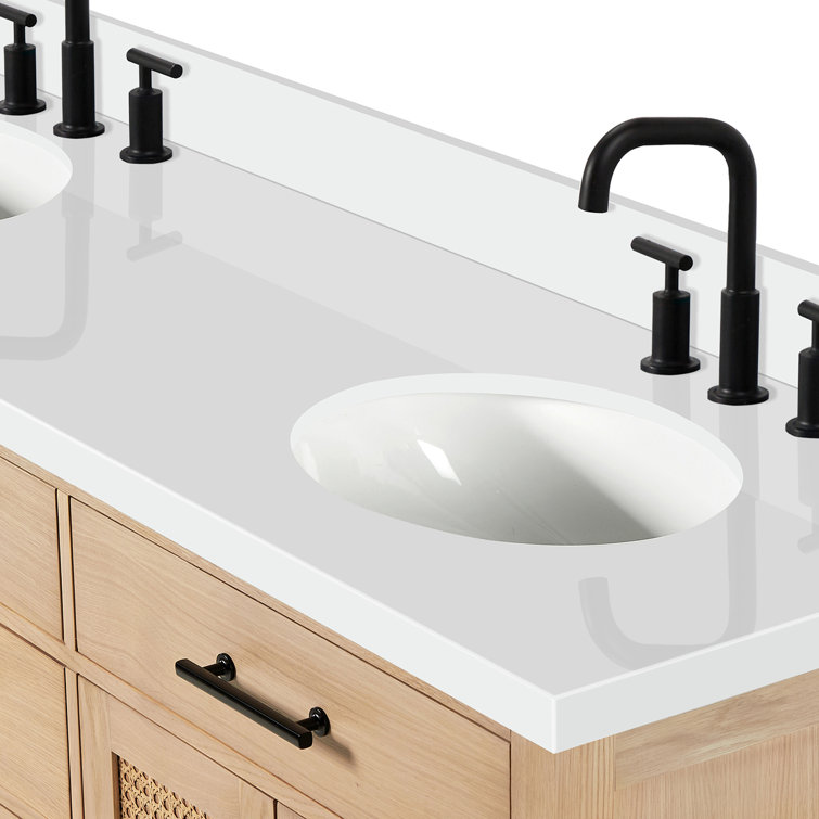 Camila 73" Light Brown Oak Double Sink Vanity with White Quartz Top