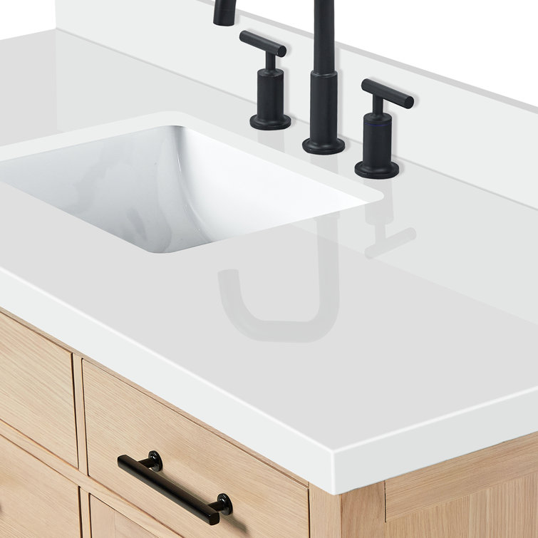 Camila 61" Light Brown White Oak Freestanding Bathroom Vanity with Quartz Top