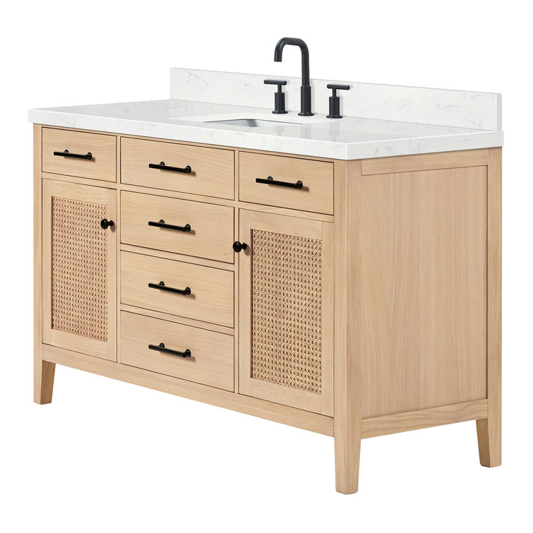 Camila 60" Light Brown Oak Freestanding Bathroom Vanity with Quartz Top