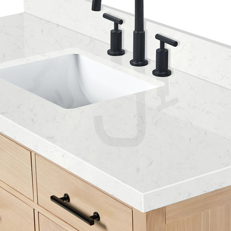 Camila 60" Light Brown Oak Freestanding Bathroom Vanity with Quartz Top