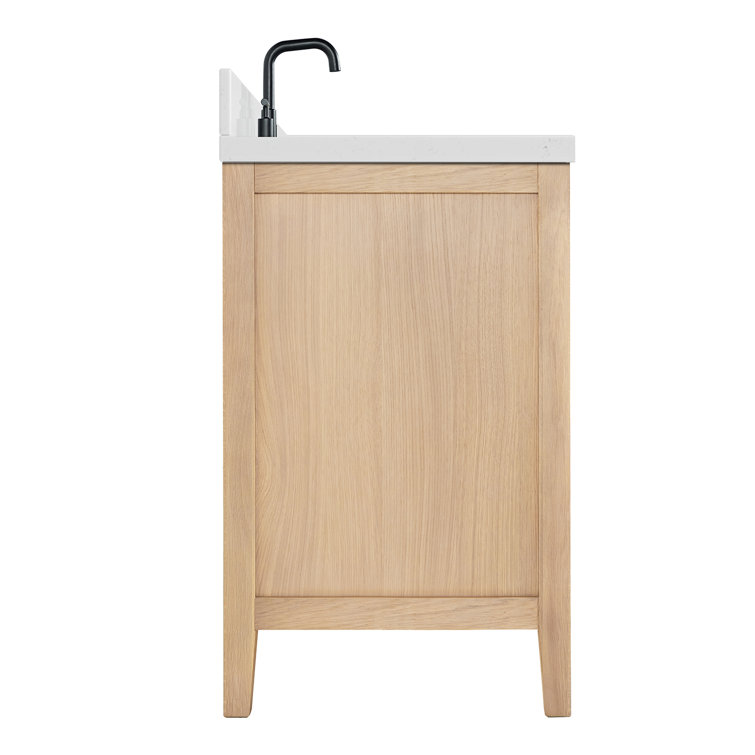 Camila 60" Light Brown Oak Freestanding Bathroom Vanity with Quartz Top