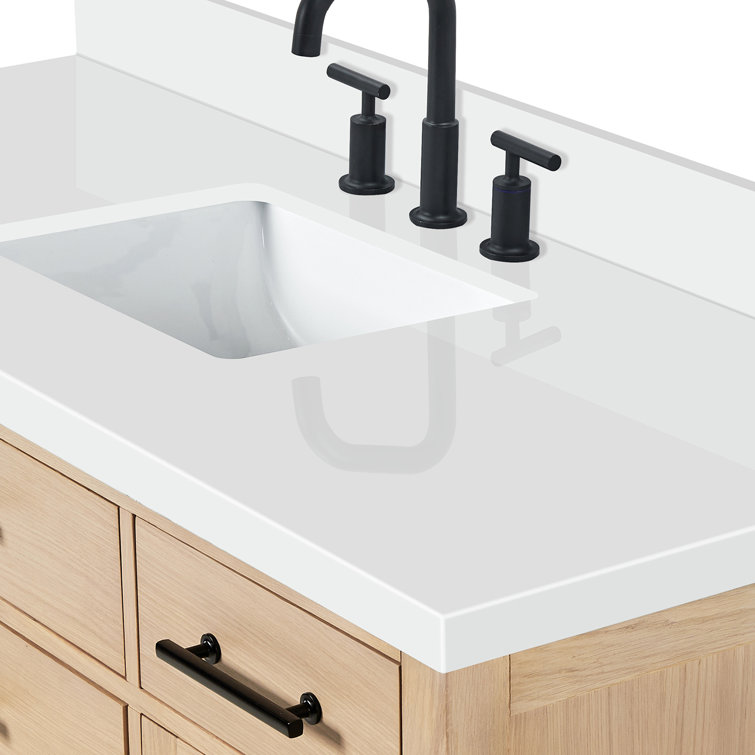 Camila 55" Light Brown Wood Single Sink Vanity with White Quartz Top