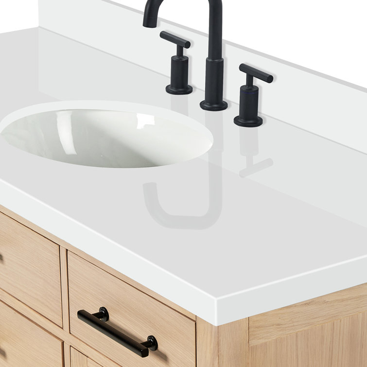 Camila 55" Light Brown Wood Single Sink Vanity with White Quartz Top