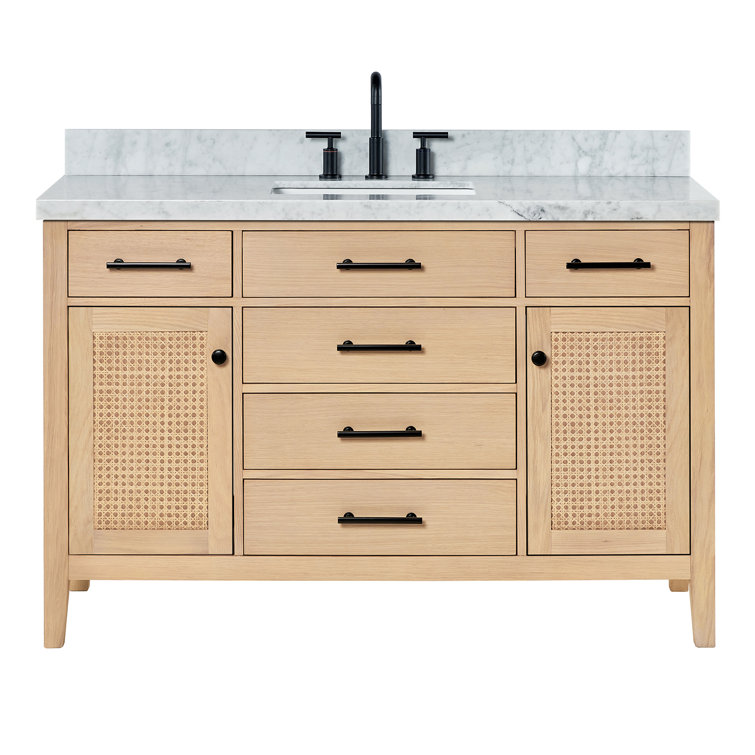 Camila 55" Light Brown Oak Single Sink Bathroom Vanity with Carrara Marble Top
