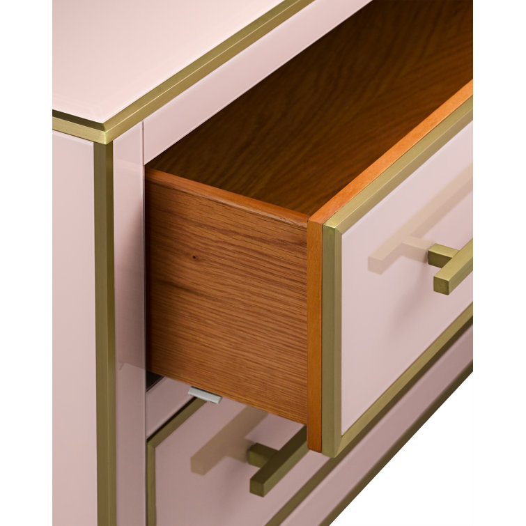 Arden Silver Peony 2-Drawer Nightstand with Satin Brass Trim
