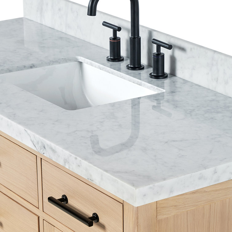 Camila 55" Light Brown Oak Single Sink Bathroom Vanity with Carrara Marble Top