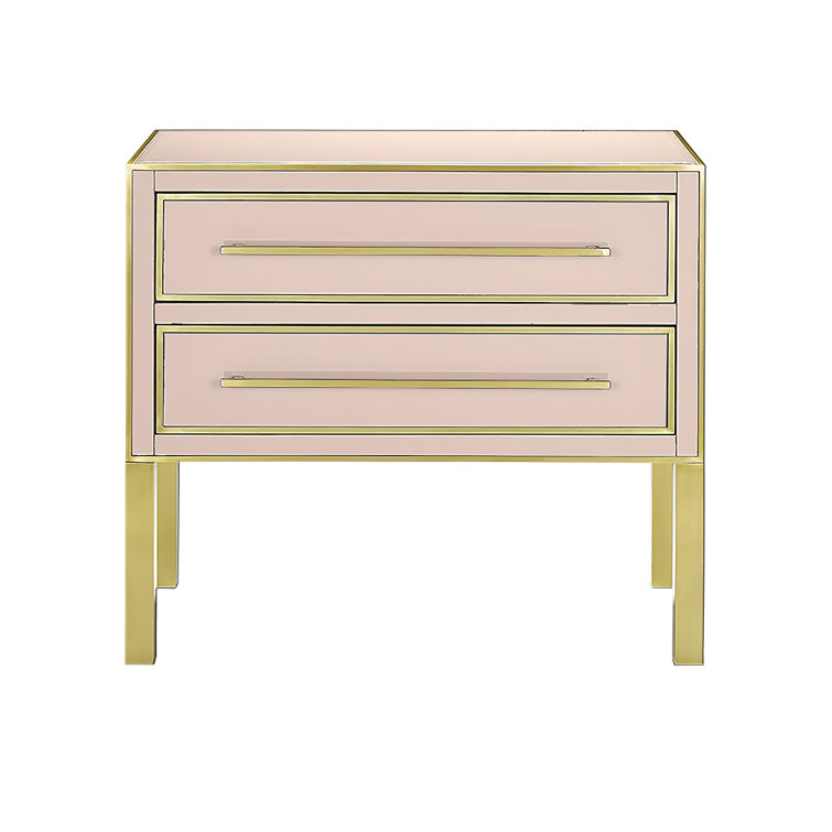 Arden Silver Peony 2-Drawer Nightstand with Satin Brass Trim