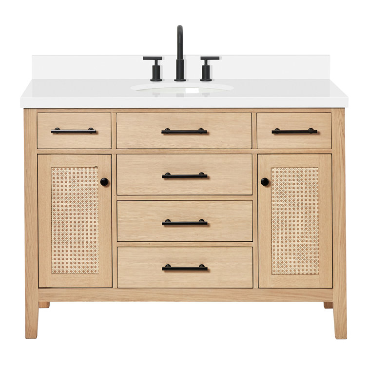 Camila 49" Light Brown Wood Single Sink Bathroom Vanity with White Quartz Top