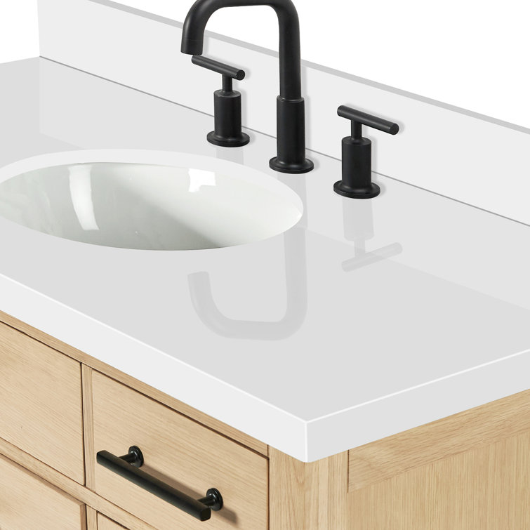 Camila 49" Light Brown Wood Single Sink Bathroom Vanity with White Quartz Top