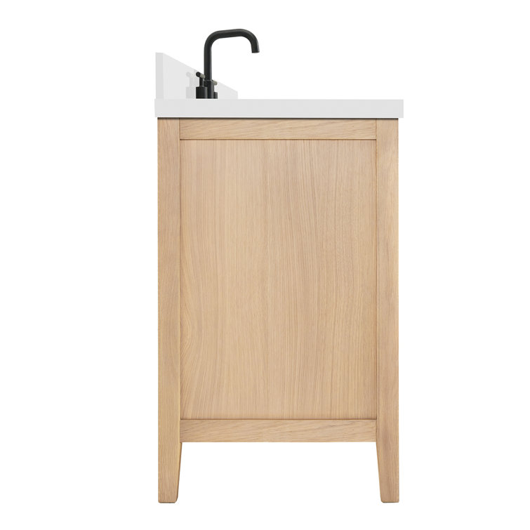 Camila 49" Light Brown Wood Single Sink Bathroom Vanity with White Quartz Top