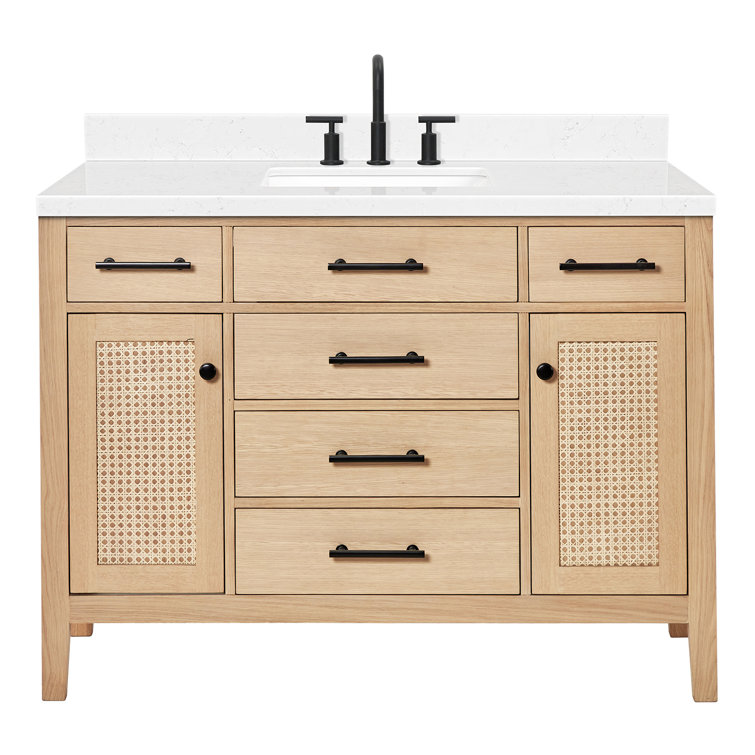 Camila 48" Light Oak Single Sink Vanity with Carrara Quartz Top