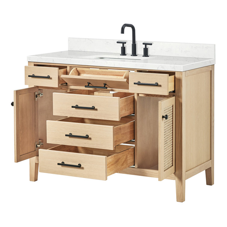 Camila 48" Light Oak Single Sink Vanity with Carrara Quartz Top