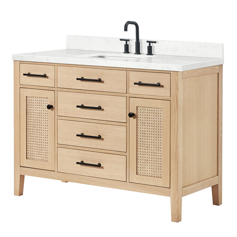 Camila 48" Light Oak Single Sink Vanity with Carrara Quartz Top