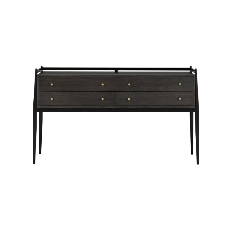 Selig 62'' Dark Mink Mahogany Console Table with Polished Brass Drawer Knobs