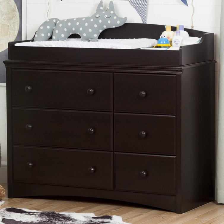 Espresso 6-Drawer Changing Table Dresser with Removable Station