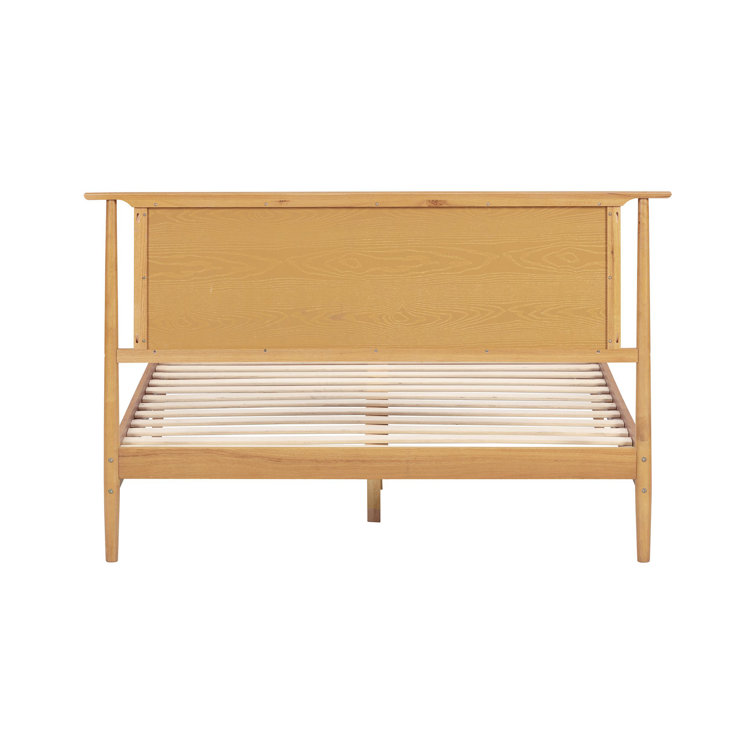 Ruby Queen Rustic Oak Wooden Bed Frame with Natural Rattan Headboard