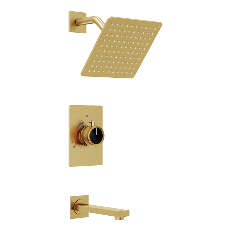 Brushed Gold Wall-Mounted Rain Shower and Tub Faucet Set